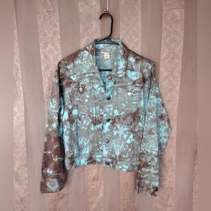 Tie-Dye Studded Denim Jacket - Blue & Brown